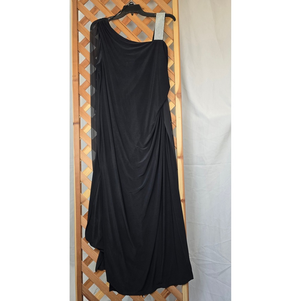 R&M Richards One Shoulder Gown Womens 18W Black Rhinestone 6634W - New